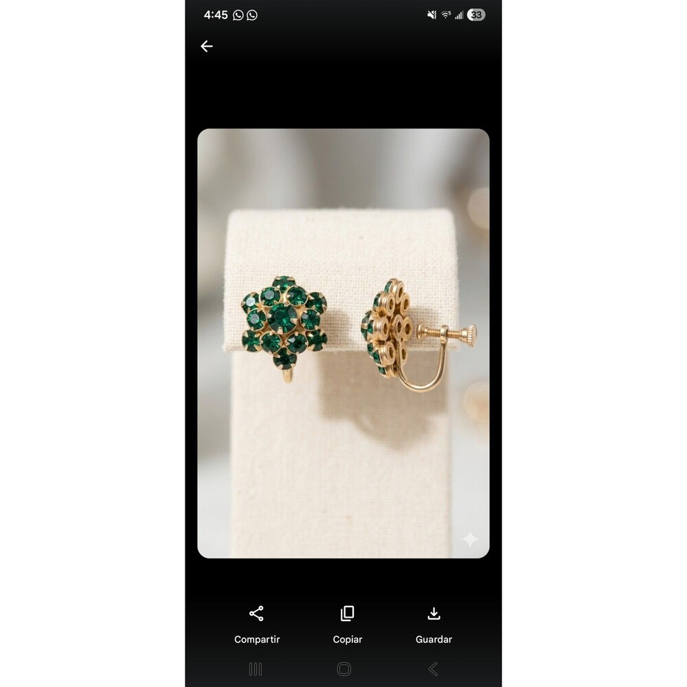 1950s Emerald Green Rhinestone Cluster Earrings Vintage Gold Tone Screw Back